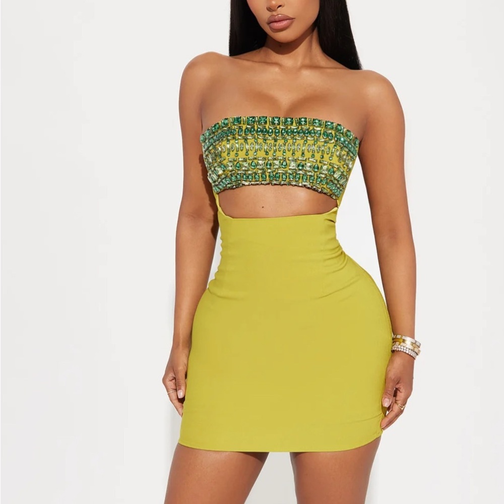 Fashion Nova Lime Green Strapless Pencil Skirt